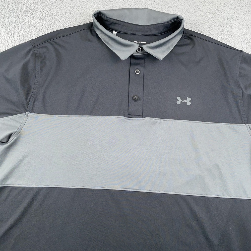 Under Armour Polo Shirt Mens 2XL Gray Colorblock HeatGear Golf Short Sleeve